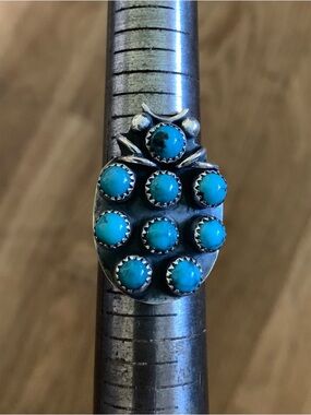 Sterling Silver Cluster Turquoise Ring - Blue